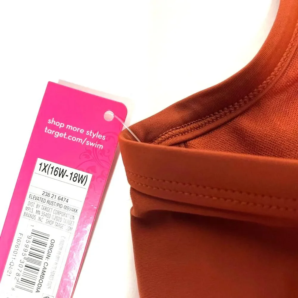 Xhilaration Juniors Longline Elevated Rust Bandeau Bikini Top Plus Size 1X New!